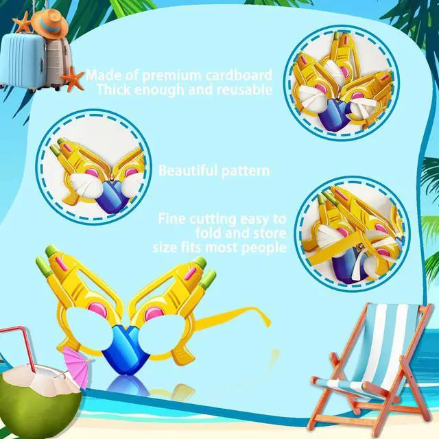 Alt view image 4 of 6 - Summer Pool Party Decorations, 32 Pcs Beach Party Paper Glasses Hawaiian Tropical Party Photo Booth Props Ocean Line Luau Sunglasses for Summer Pool Aloha Party Supplies