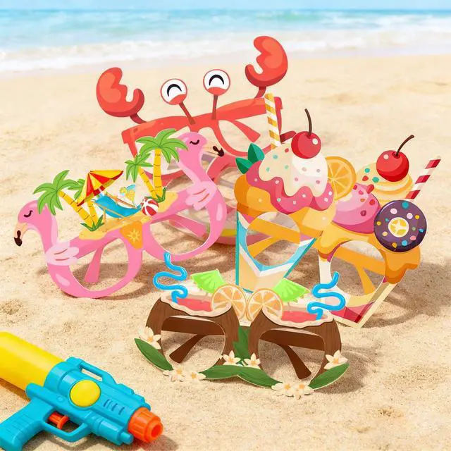 Alt view image 5 of 6 - Summer Pool Party Decorations, 32 Pcs Beach Party Paper Glasses Hawaiian Tropical Party Photo Booth Props Ocean Line Luau Sunglasses for Summer Pool Aloha Party Supplies