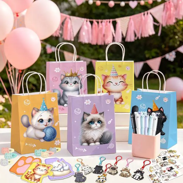 Alt view image 4 of 6 - Cat Party Favors Decorations Stuffers, 108 Pcs Cat Birthday Party Decorations Fillers Including Cat Animal Scratch Bookmarks Tattoos Pens Notebooks etc Cat Birthday Party Supplies