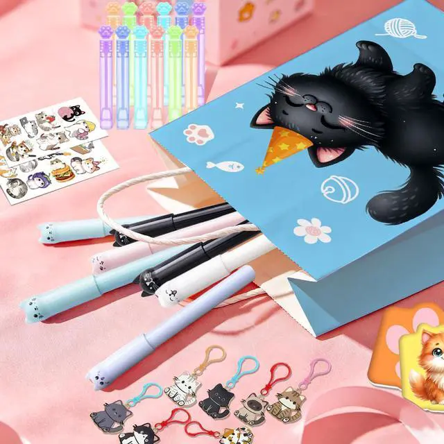 Alt view image 6 of 6 - Cat Party Favors Decorations Stuffers, 108 Pcs Cat Birthday Party Decorations Fillers Including Cat Animal Scratch Bookmarks Tattoos Pens Notebooks etc Cat Birthday Party Supplies