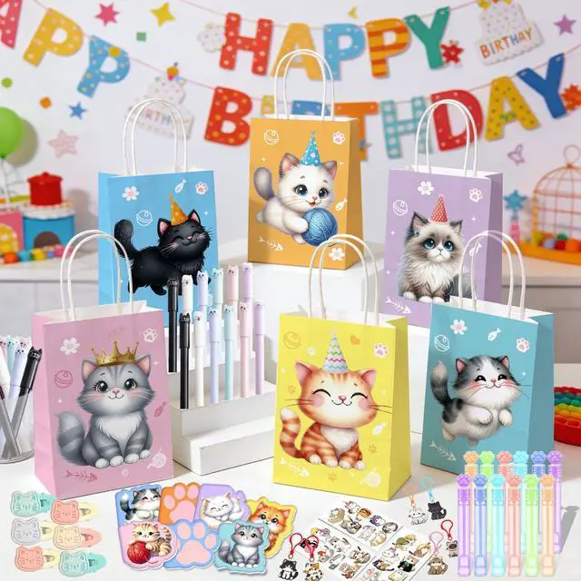 Alt view image 5 of 6 - Cat Party Favors Decorations Stuffers, 108 Pcs Cat Birthday Party Decorations Fillers Including Cat Animal Scratch Bookmarks Tattoos Pens Notebooks etc Cat Birthday Party Supplies