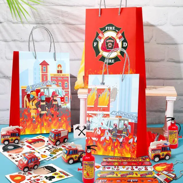 Alt view image 4 of 6 - Firefighter Party Favors, 72 Pcs Fire Truck Party Favors Set Firefighter Party Stickers Slap Bracelets Keychains etc Firefighter Themed Party Favors for Firefighter Birthday Party Decorations Supplies
