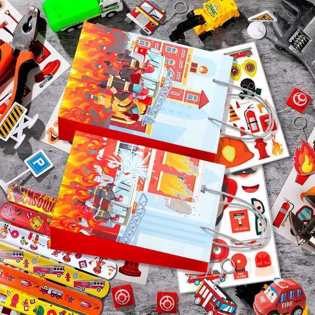 Alt view image 3 of 6 - Firefighter Party Favors, 72 Pcs Fire Truck Party Favors Set Firefighter Party Stickers Slap Bracelets Keychains etc Firefighter Themed Party Favors for Firefighter Birthday Party Decorations Supplies