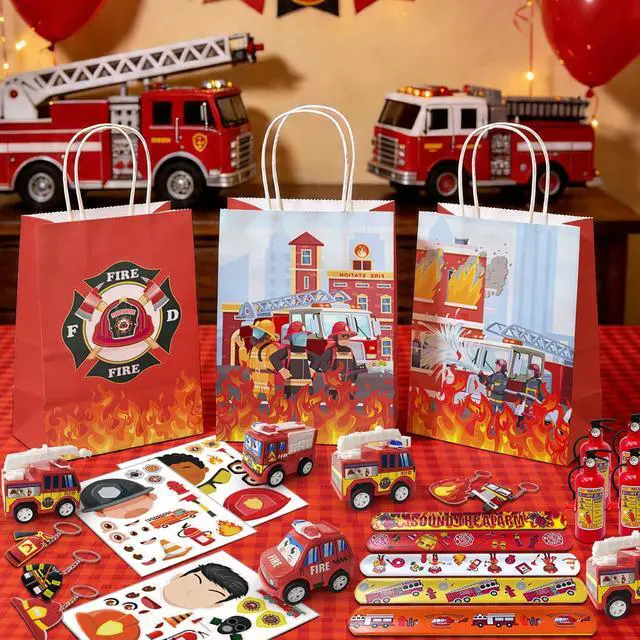 Alt view image 6 of 6 - Firefighter Party Favors, 72 Pcs Fire Truck Party Favors Set Firefighter Party Stickers Slap Bracelets Keychains etc Firefighter Themed Party Favors for Firefighter Birthday Party Decorations Supplies