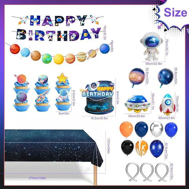 Alt view image 3 of 7 - Outer Space Party Decorations, 109 Pcs Space Birthday Decorations Set Includes Galaxy Birthday Banner Balloons Tablecloth Cake Decorations etc