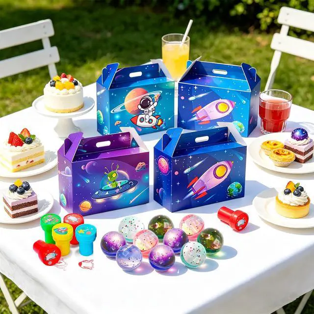 Alt view image 7 of 7 - Space Party Favor Boxes Kit, 70 Pcs Space Birthday Decorations Include Space Goodie Bags Bracelets etc Space Birthday Party Favors Bags for Space Birthday Party Decorations Supplies