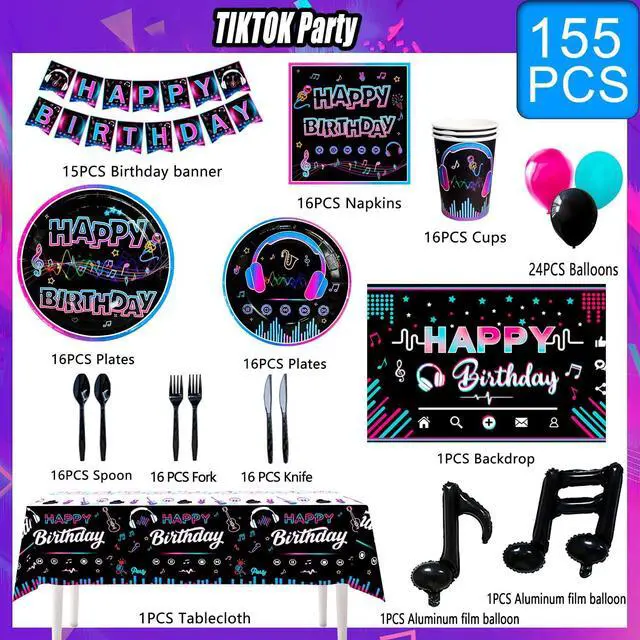 Alt view image 2 of 6 - Music Party Decorations Supplies, 16 Guests Music Birthday Tableware Set, Music Plates Cups and Napkins Tablecloth Music Balloons Backdrop etc Music Birthday Party Decorations