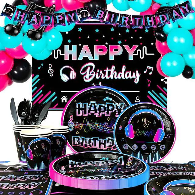Main image of Music Party Decorations Supplies, 16 Guests Music Birthday Tableware Set, Music Plates Cups and Napkins Tablecloth Music Balloons Backdrop etc Music Birthday Party Decorations