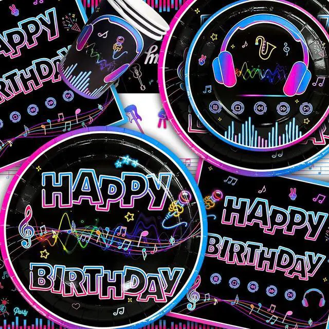 Alt view image 3 of 6 - Music Party Decorations Supplies, 16 Guests Music Birthday Tableware Set, Music Plates Cups and Napkins Tablecloth Music Balloons Backdrop etc Music Birthday Party Decorations