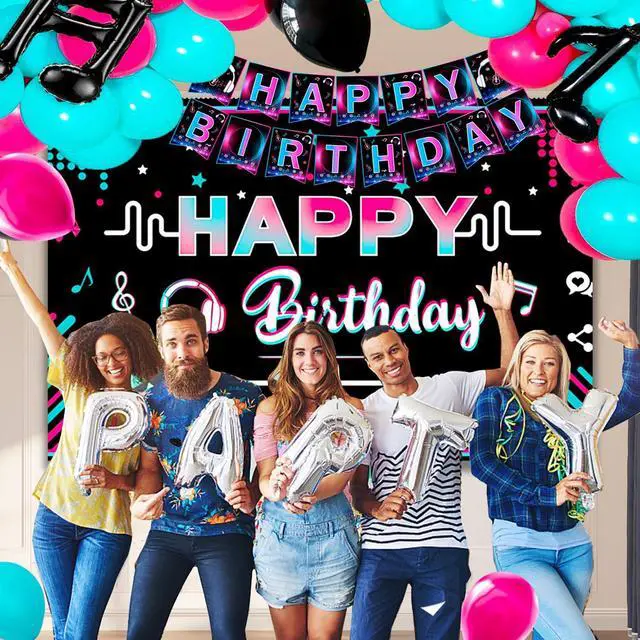 Alt view image 4 of 6 - Music Party Decorations Supplies, 16 Guests Music Birthday Tableware Set, Music Plates Cups and Napkins Tablecloth Music Balloons Backdrop etc Music Birthday Party Decorations