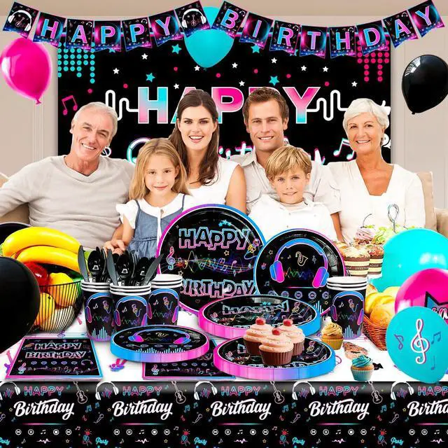 Alt view image 5 of 6 - Music Party Decorations Supplies, 16 Guests Music Birthday Tableware Set, Music Plates Cups and Napkins Tablecloth Music Balloons Backdrop etc Music Birthday Party Decorations