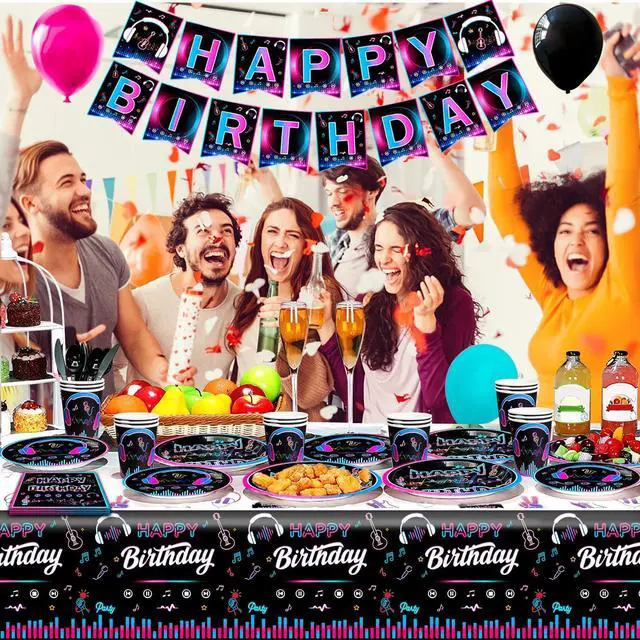 Alt view image 6 of 6 - Music Party Decorations Supplies, 16 Guests Music Birthday Tableware Set, Music Plates Cups and Napkins Tablecloth Music Balloons Backdrop etc Music Birthday Party Decorations