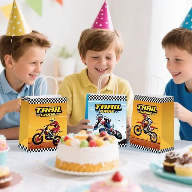 Alt view image 6 of 6 - Motorcycle Birthday Party Favors Bags Fillers, 110 Pcs Dirtbike Party Goodie Bag Bracelets Stampers DIY Motorcycle Stickers etc Dirt Bike Birthday Party Decorations Supplies