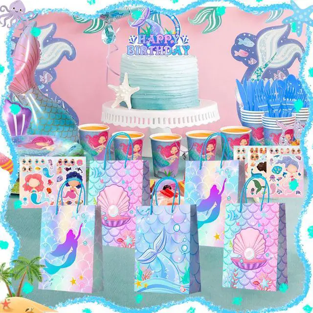 Alt view image 4 of 6 - 84 Pcs Mermaid Party Favors Decorations Kit with Fish Rings Keychain Bracelets Bags Hair Clips Necklace etc for Mermaid Birthday Decorations Supplies