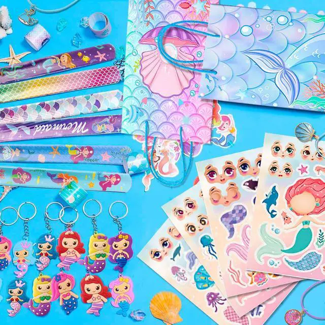 Alt view image 5 of 6 - 84 Pcs Mermaid Party Favors Decorations Kit with Fish Rings Keychain Bracelets Bags Hair Clips Necklace etc for Mermaid Birthday Decorations Supplies
