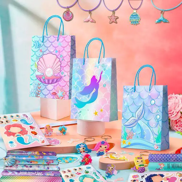 Alt view image 6 of 6 - 84 Pcs Mermaid Party Favors Decorations Kit with Fish Rings Keychain Bracelets Bags Hair Clips Necklace etc for Mermaid Birthday Decorations Supplies