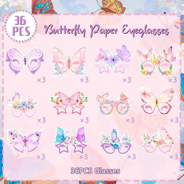 Alt view image 2 of 6 - Butterfly Paper Glasses, 36 Pcs Butterfly Party Paper Eyeglasses, Spring Butterfly Party Glasses for Butterfly Birthday Decorations Supplies or Photo Booth Props