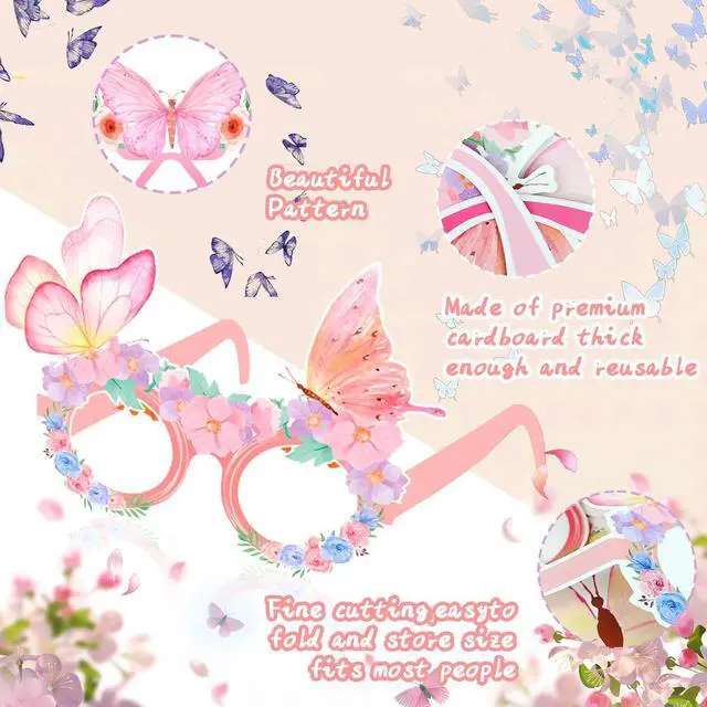 Alt view image 3 of 6 - Butterfly Paper Glasses, 36 Pcs Butterfly Party Paper Eyeglasses, Spring Butterfly Party Glasses for Butterfly Birthday Decorations Supplies or Photo Booth Props
