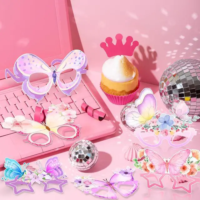 Alt view image 4 of 6 - Butterfly Paper Glasses, 36 Pcs Butterfly Party Paper Eyeglasses, Spring Butterfly Party Glasses for Butterfly Birthday Decorations Supplies or Photo Booth Props