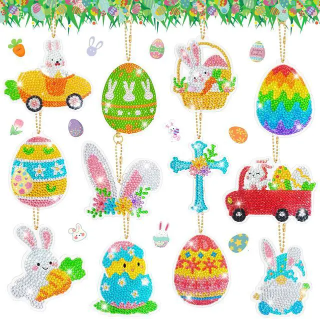 Main image of Easter Party Decorations 12 Pcs 5D DIY Easter Diamond Painting Keychain, Bunny Egg Hanging Ornament Decoration Spring Diamond Art Kits Keychain for Easter Party Favor Bag Fillers