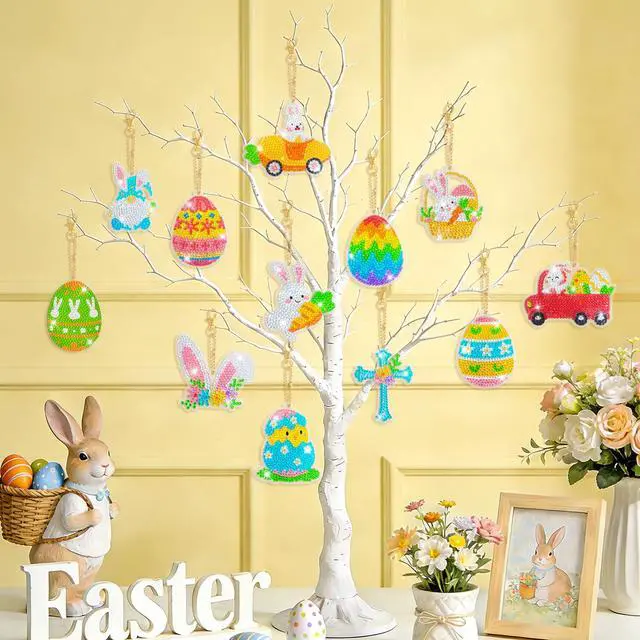 Alt view image 5 of 6 - Easter Party Decorations 12 Pcs 5D DIY Easter Diamond Painting Keychain, Bunny Egg Hanging Ornament Decoration Spring Diamond Art Kits Keychain for Easter Party Favor Bag Fillers
