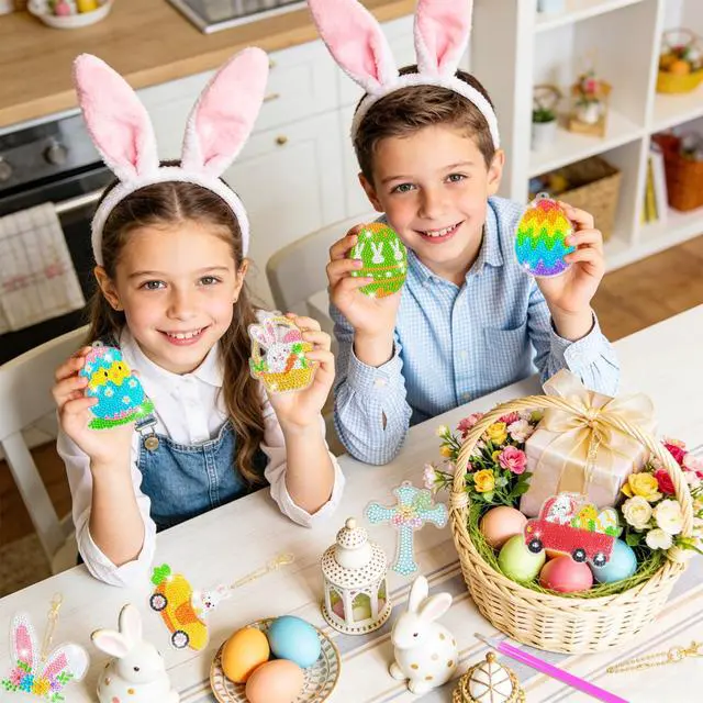 Alt view image 6 of 6 - Easter Party Decorations 12 Pcs 5D DIY Easter Diamond Painting Keychain, Bunny Egg Hanging Ornament Decoration Spring Diamond Art Kits Keychain for Easter Party Favor Bag Fillers