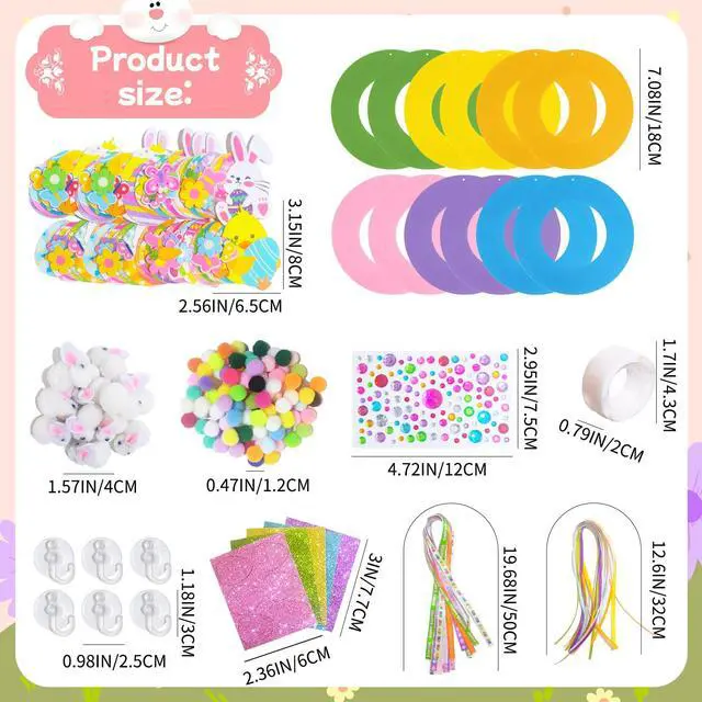 Alt view image 3 of 6 - 12 Set Easter Wreath Craft Kits, Easter Wreath Signs Decorations DIY Easter Bunny Wreaths for Easter Crafts Easter Party Decorations Easter Bunny Surprises