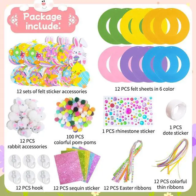 Alt view image 2 of 6 - 12 Set Easter Wreath Craft Kits, Easter Wreath Signs Decorations DIY Easter Bunny Wreaths for Easter Crafts Easter Party Decorations Easter Bunny Surprises