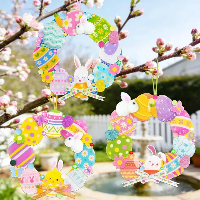 Alt view image 5 of 6 - 12 Set Easter Wreath Craft Kits, Easter Wreath Signs Decorations DIY Easter Bunny Wreaths for Easter Crafts Easter Party Decorations Easter Bunny Surprises