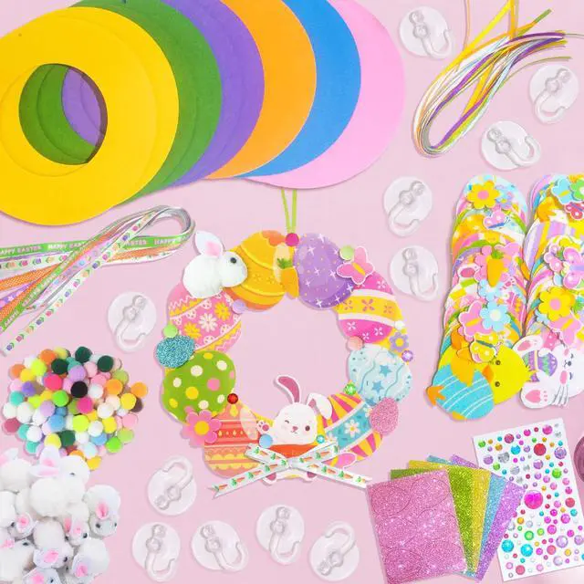 Alt view image 4 of 6 - 12 Set Easter Wreath Craft Kits, Easter Wreath Signs Decorations DIY Easter Bunny Wreaths for Easter Crafts Easter Party Decorations Easter Bunny Surprises