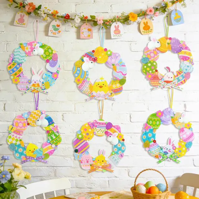 Alt view image 6 of 6 - 12 Set Easter Wreath Craft Kits, Easter Wreath Signs Decorations DIY Easter Bunny Wreaths for Easter Crafts Easter Party Decorations Easter Bunny Surprises