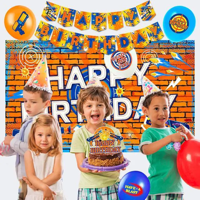 Alt view image 6 of 6 - Dart Birthday Party Supplies, 170 Pcs Dart War Party Decorations Tableware Set Dart War Plates Cups Napkins Tablecloth Banner Balloon Backdrop Cake Topper etc Dart War Party Supplies