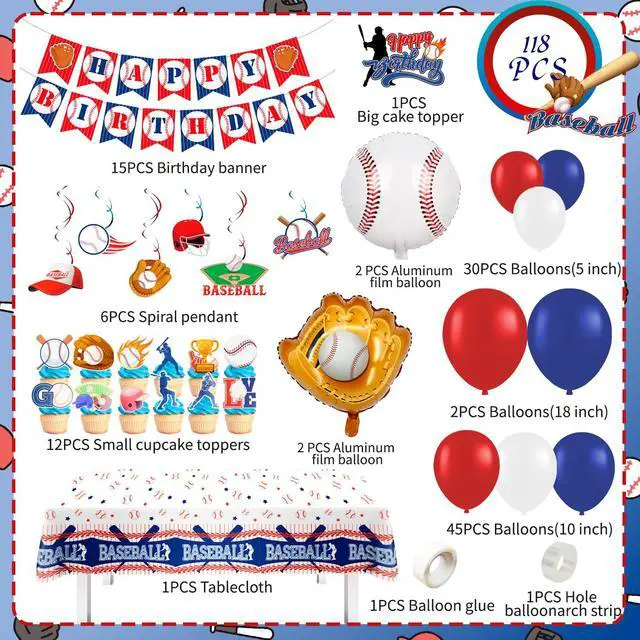 Alt view image 2 of 7 - Baseball Party Decorations, 118pcs Baseball Birthday Decorations Set Include Baseball Cupcake Toppers Balloons Hanging Swirls Tablecloth etc Baseball Themed Party Decorations for Sports Party
