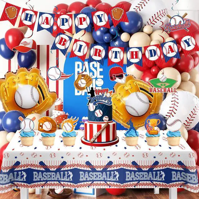 Main image of Baseball Party Decorations, 118pcs Baseball Birthday Decorations Set Include Baseball Cupcake Toppers Balloons Hanging Swirls Tablecloth etc Baseball Themed Party Decorations for Sports Party