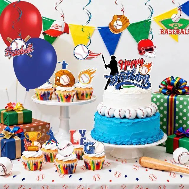 Alt view image 4 of 7 - Baseball Party Decorations, 118pcs Baseball Birthday Decorations Set Include Baseball Cupcake Toppers Balloons Hanging Swirls Tablecloth etc Baseball Themed Party Decorations for Sports Party