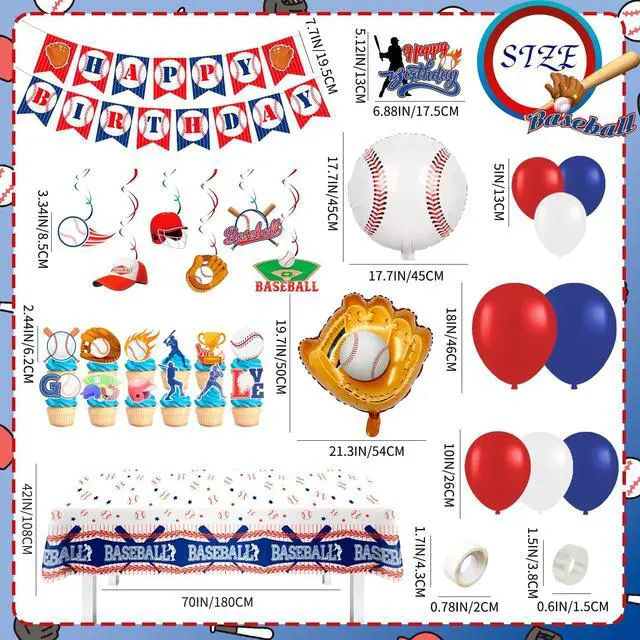 Alt view image 3 of 7 - Baseball Party Decorations, 118pcs Baseball Birthday Decorations Set Include Baseball Cupcake Toppers Balloons Hanging Swirls Tablecloth etc Baseball Themed Party Decorations for Sports Party