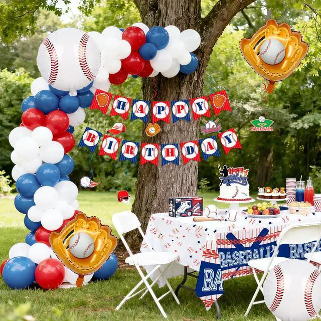 Alt view image 5 of 7 - Baseball Party Decorations, 118pcs Baseball Birthday Decorations Set Include Baseball Cupcake Toppers Balloons Hanging Swirls Tablecloth etc Baseball Themed Party Decorations for Sports Party