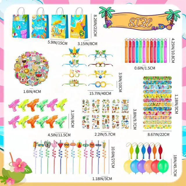 Alt view image 3 of 7 - 150 Pcs Pool Party Favors Fillers Summer Goodie Bag Paper Glasses Water Guns