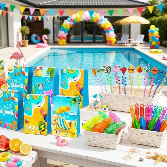 Alt view image 7 of 7 - 150 Pcs Pool Party Favors Fillers Summer Goodie Bag Paper Glasses Water Guns
