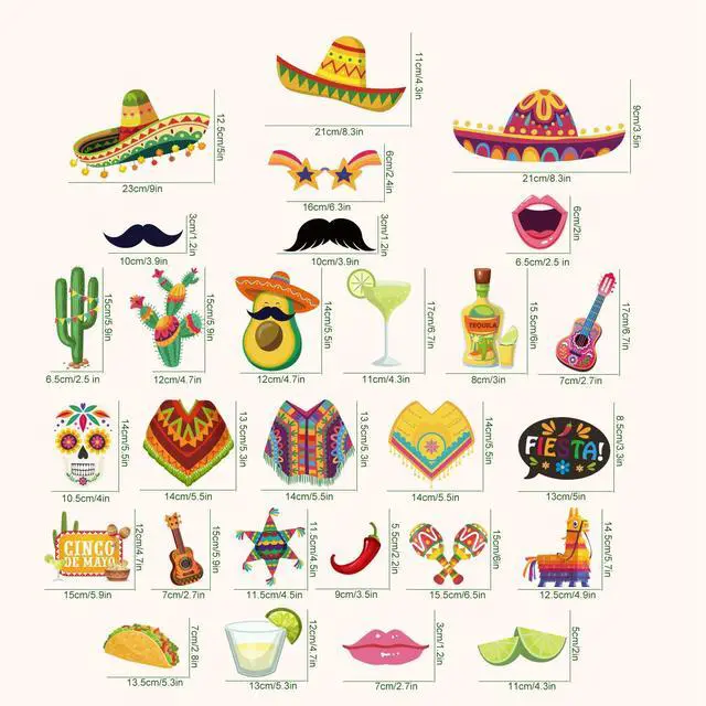 Alt view image 3 of 6 - Mexican Party Decorations, 30 Pcs Cinco De Mayo Taco Photo Booth Props Mexican Party Photo Booth Props for Mexican Fiesta Party Decorations Supplies