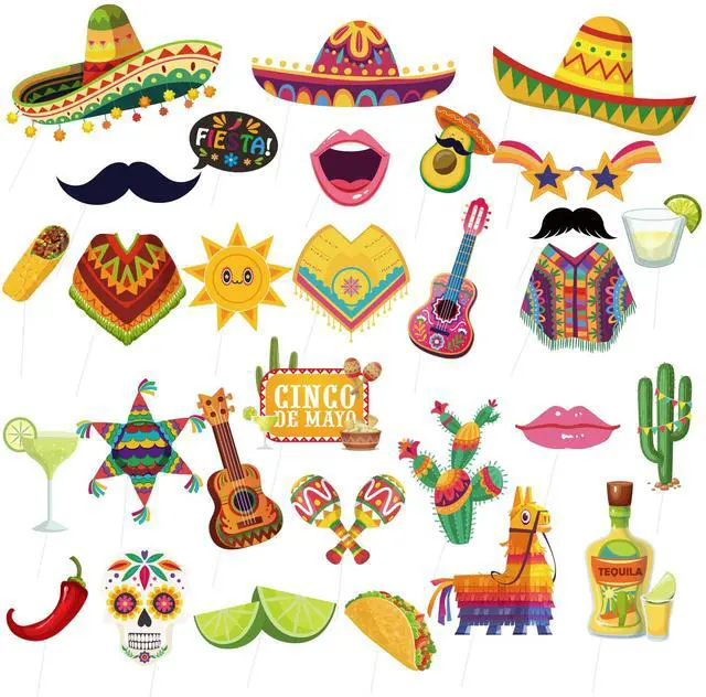 Main image of Mexican Party Decorations, 30 Pcs Cinco De Mayo Taco Photo Booth Props Mexican Party Photo Booth Props for Mexican Fiesta Party Decorations Supplies