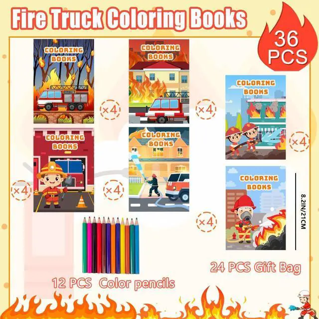 Alt view image 2 of 7 - 24 Pcs Fire Fighter Coloring Book Fireman Coloring Book 12 Pcs Firefighter Party Color Pencils for Fire Truck Birthday Decorations Favors