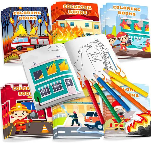 Main image of 24 Pcs Fire Fighter Coloring Book Fireman Coloring Book 12 Pcs Firefighter Party Color Pencils for Fire Truck Birthday Decorations Favors