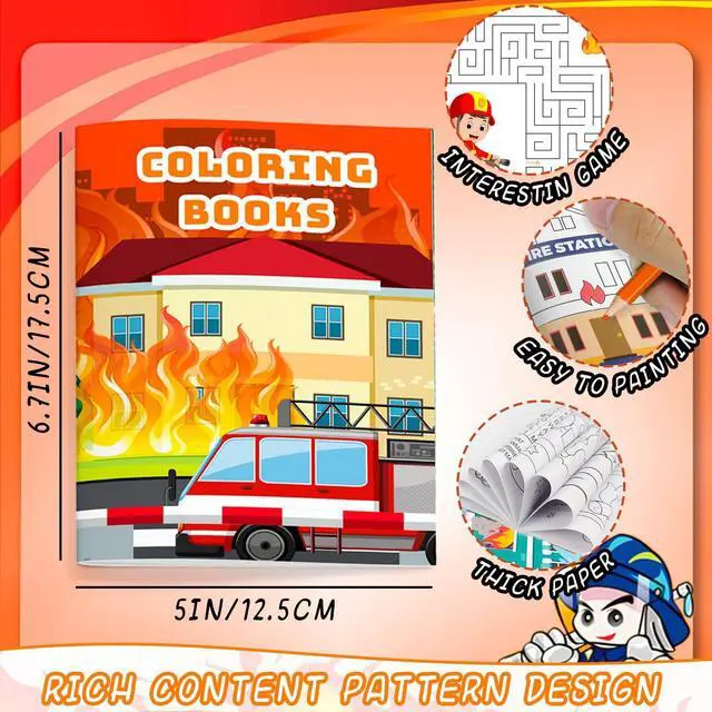Alt view image 4 of 7 - 24 Pcs Fire Fighter Coloring Book Fireman Coloring Book 12 Pcs Firefighter Party Color Pencils for Fire Truck Birthday Decorations Favors