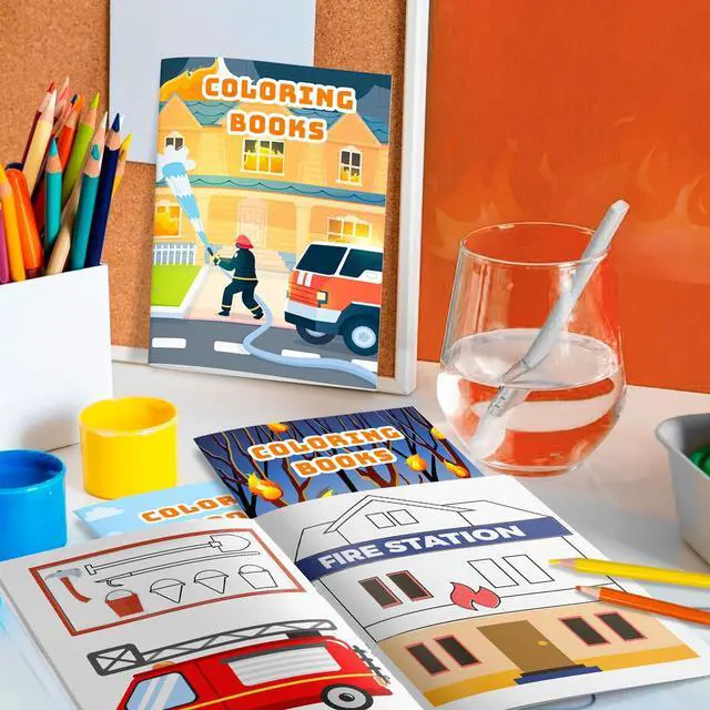 Alt view image 5 of 7 - 24 Pcs Fire Fighter Coloring Book Fireman Coloring Book 12 Pcs Firefighter Party Color Pencils for Fire Truck Birthday Decorations Favors