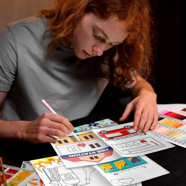 Alt view image 7 of 7 - 24 Pcs Fire Fighter Coloring Book Fireman Coloring Book 12 Pcs Firefighter Party Color Pencils for Fire Truck Birthday Decorations Favors