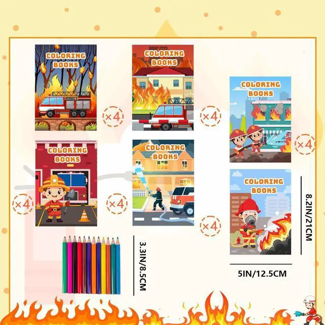 Alt view image 3 of 7 - 24 Pcs Fire Fighter Coloring Book Fireman Coloring Book 12 Pcs Firefighter Party Color Pencils for Fire Truck Birthday Decorations Favors