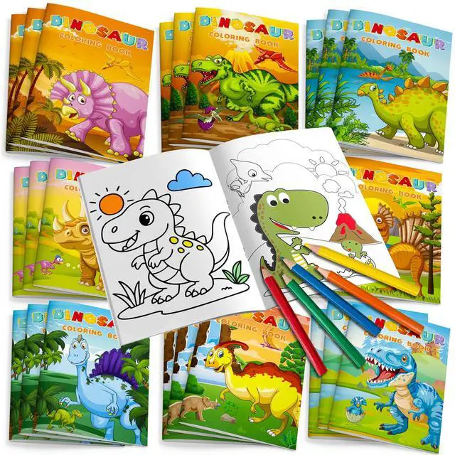 Main image of 24 Pcs Dinosaur Mini Coloring Books, Dinosaur Coloring Book Bulk with 12 Colorful Pencils, Dino Coloring Book for Dinosaur Birthday Decorations Supplies Dinosaur Party Favors Fillers