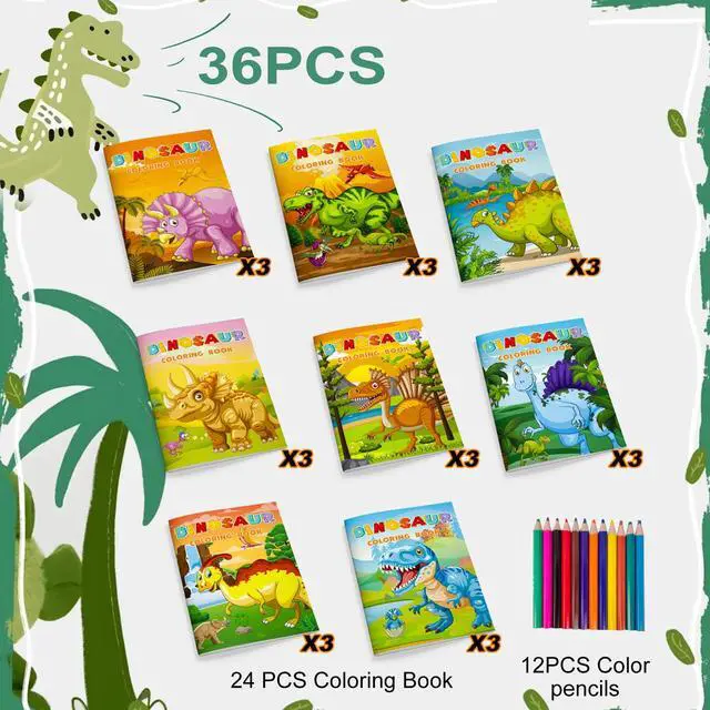 Alt view image 2 of 7 - 24 Pcs Dinosaur Mini Coloring Books, Dinosaur Coloring Book Bulk with 12 Colorful Pencils, Dino Coloring Book for Dinosaur Birthday Decorations Supplies Dinosaur Party Favors Fillers