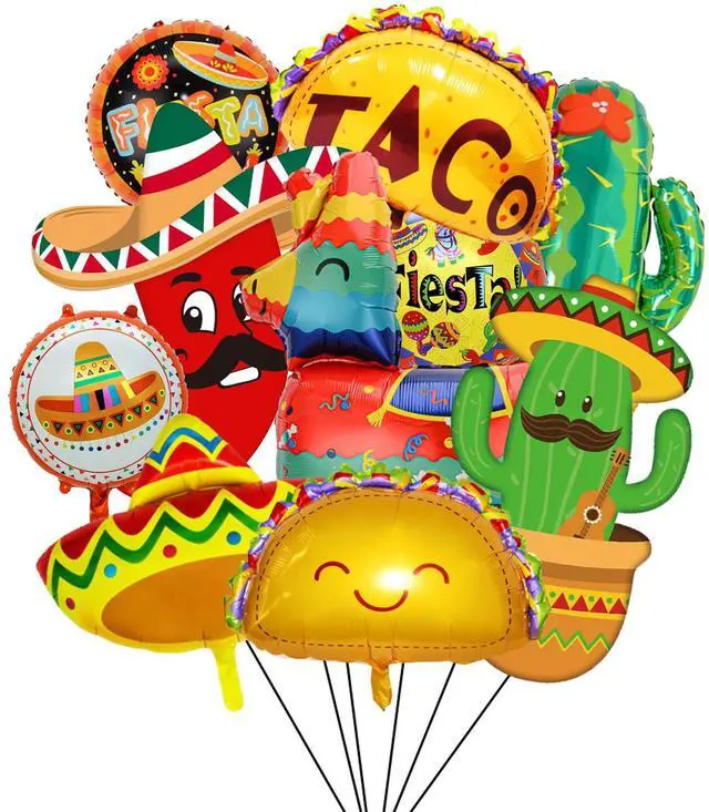 Main image of Mexican Fiesta Decorations for Fiesta Party Decorations, 10pcs Mexican Foil Balloons Mexican Fiesta Balloons Mexican Theme Balloons for Cinco De Mayo Decorations Taco Party Decorations